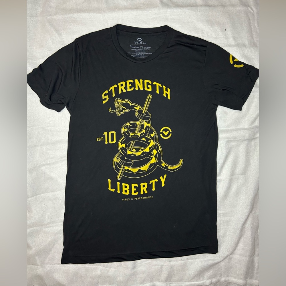 Virus workout shirt men’s small black snake barbell deadlifts